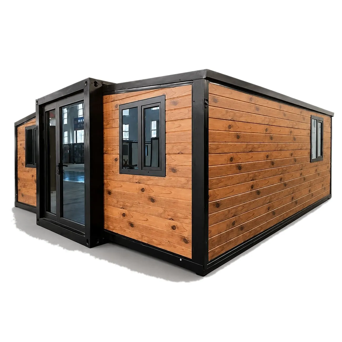 Module 20 m² à extension latérale, bardage bois et structure acier