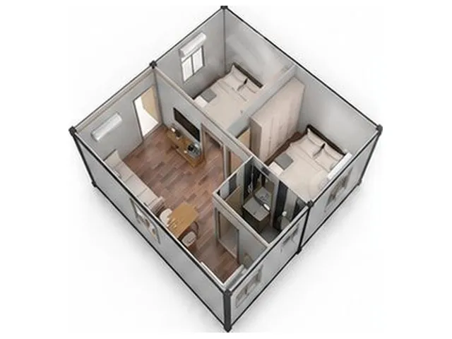 Module cloisonné en deux chambres, salle d'eau et pièce de vie