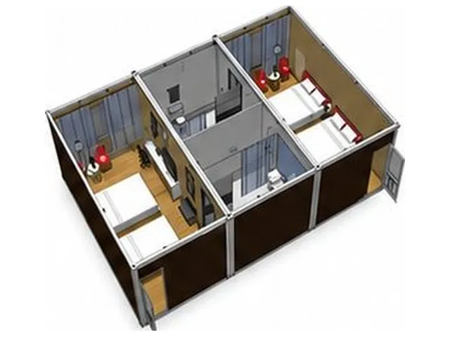 Grand module cloisonné en trois chambres avec sanitaires